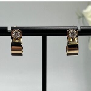 14K Yellow Gold Half Hoop Jackets 5mm Near Colorless Diamond Solitaire Earrings